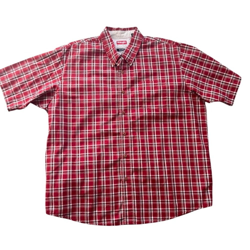 Wrangler Wrinkle Resist Mens XL Red Plaid Short Sleeve Button Up Shirt